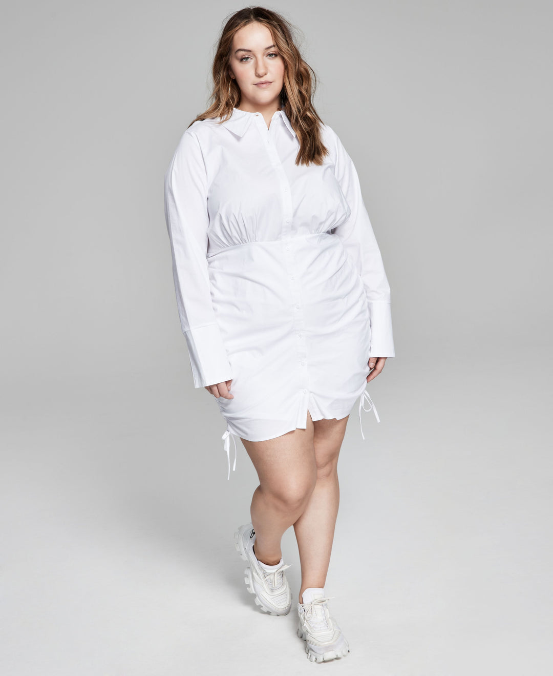 Now This Plus Size Ruched Poplin Shirtdress