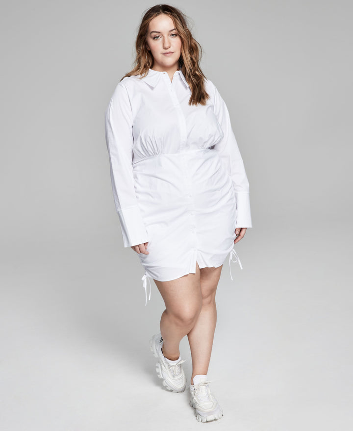 Now This Plus Size Ruched Poplin Shirtdress