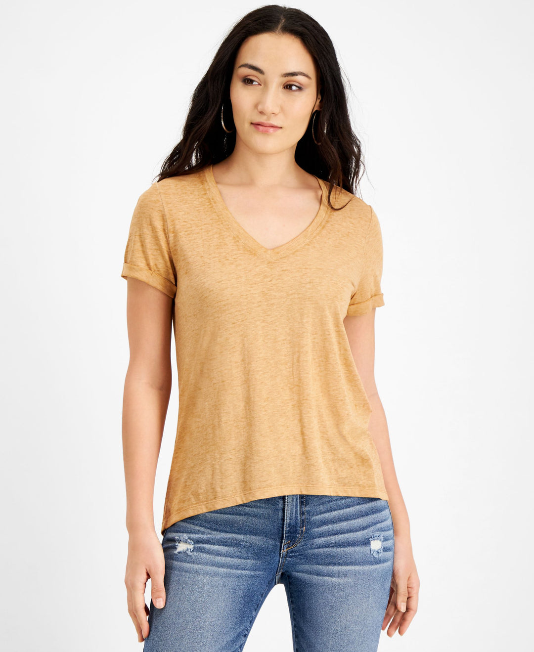 Juniors' V-Neck Burnout T-Shirt