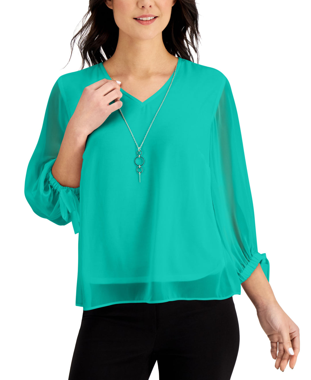 JM Collection Tie Sleeve Necklace Top