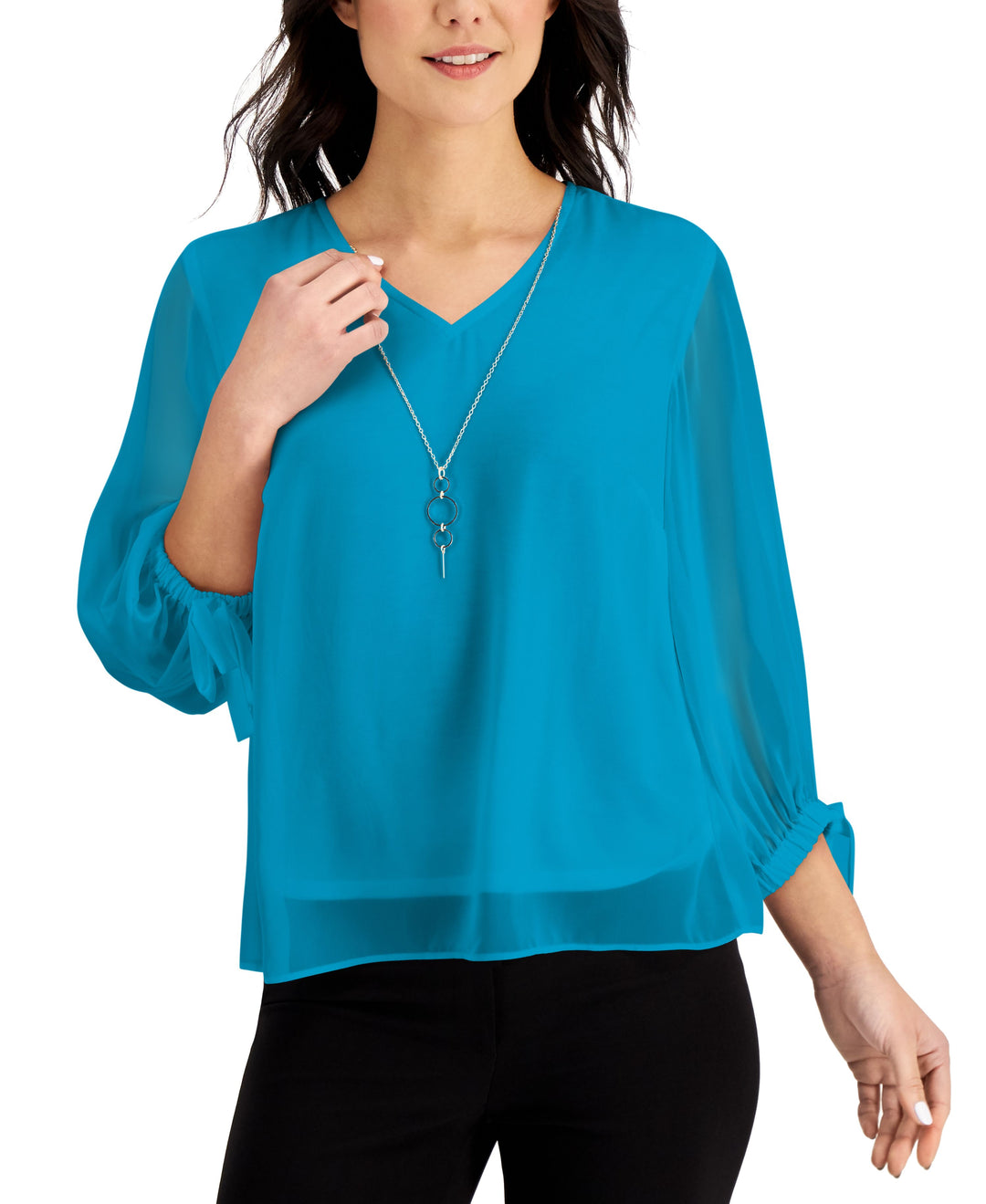 JM Collection Tie Sleeve Necklace Top