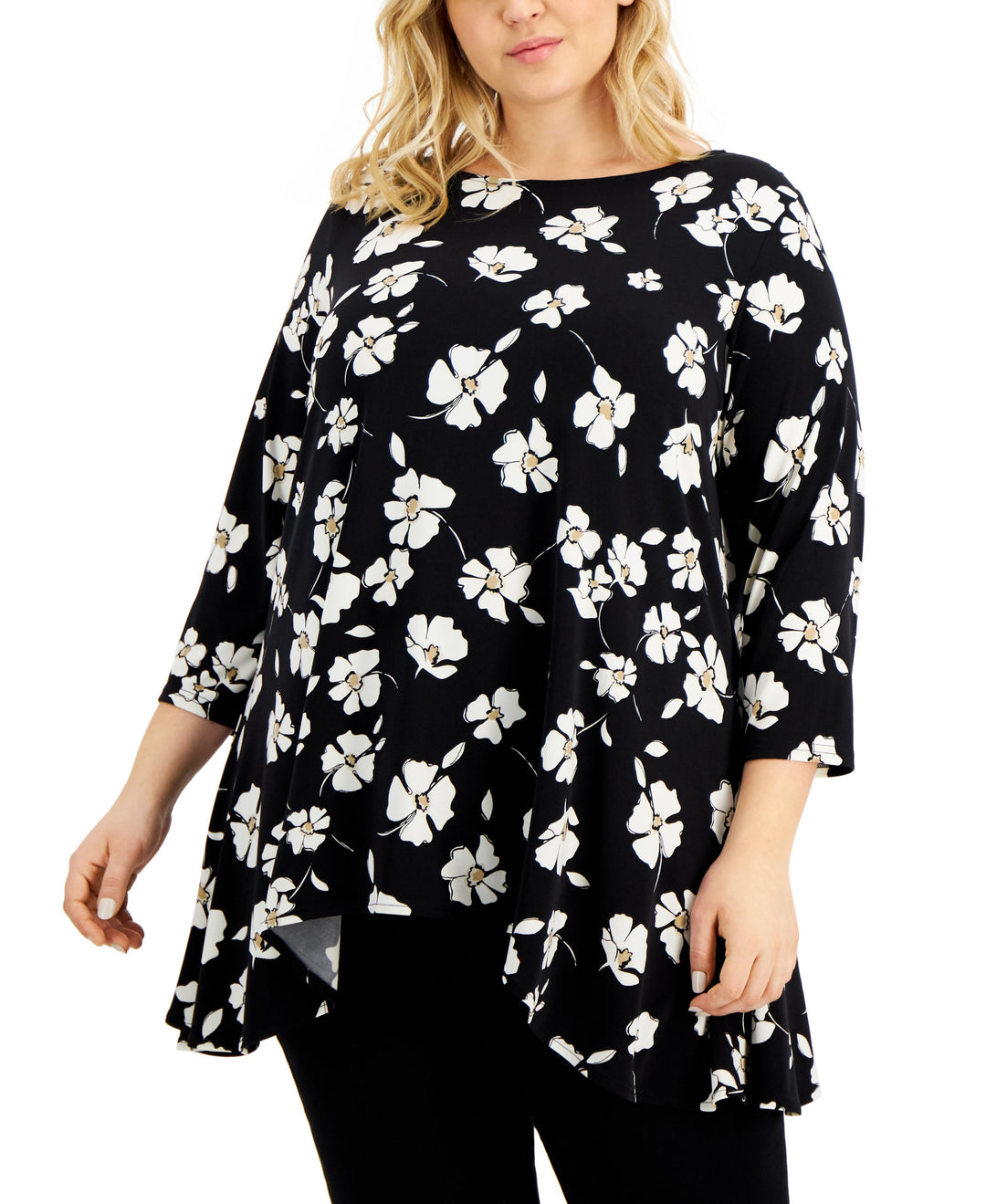 Alfani Plus Size Printed Asymmetrical Hem Tunic Top