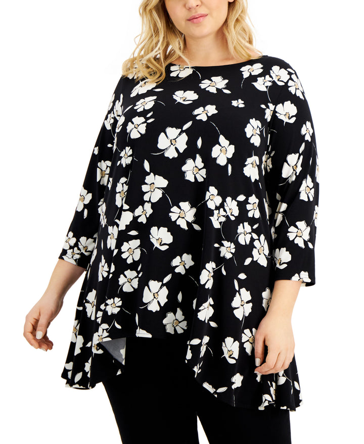 Alfani Plus Size Printed Asymmetrical Hem Tunic Top