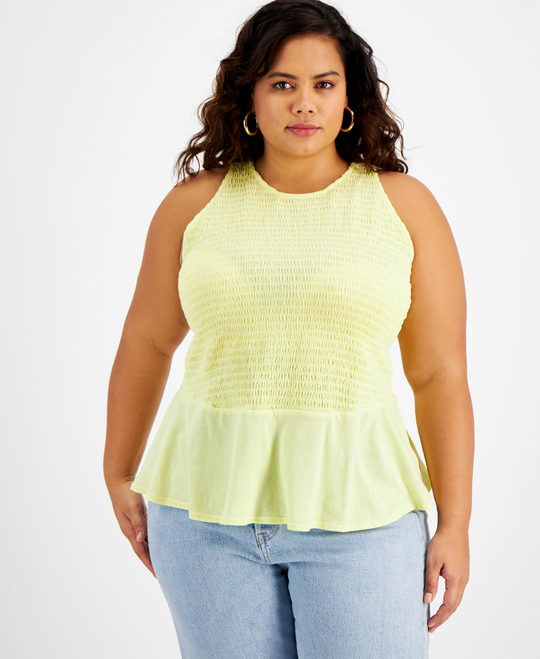 INC International Concepts Plus Size Smocked Peplum Top