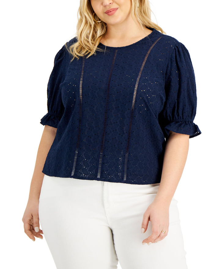 INC International Concepts Plus Size Cotton Eyelet Blouse