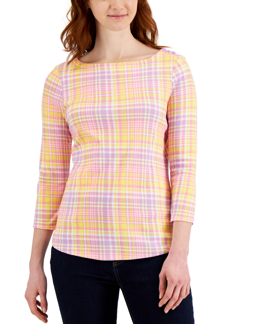 Charter Club Printed 3/4 Sleeve Boat Neck Top