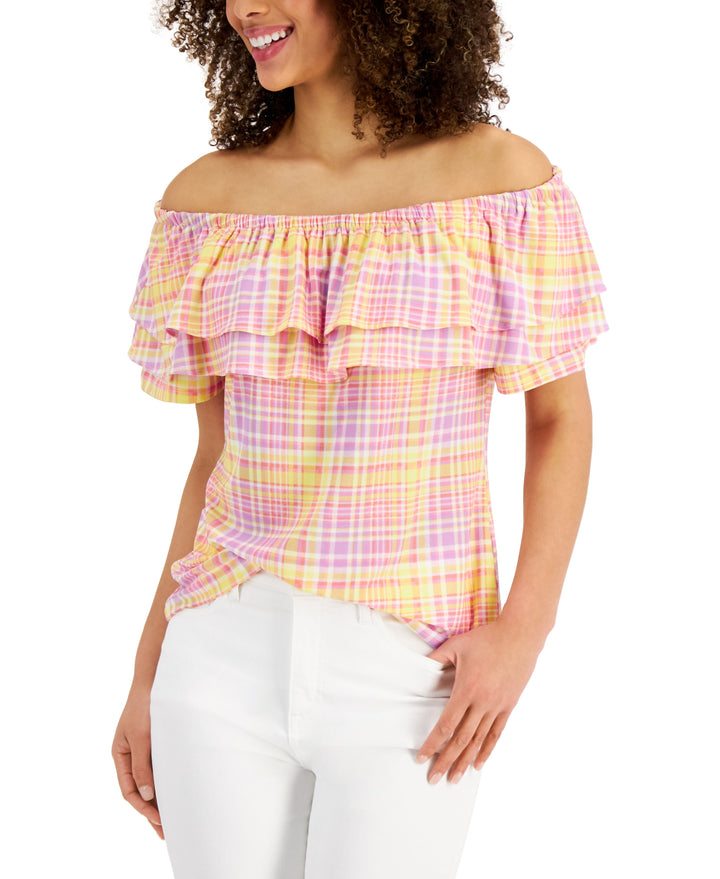 Charter Club Petite Ruffled Off The Shoulder Top