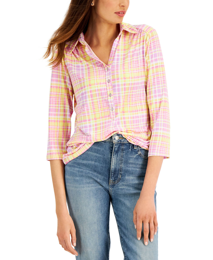 Charter Club Ada Plaid Print Polo Top