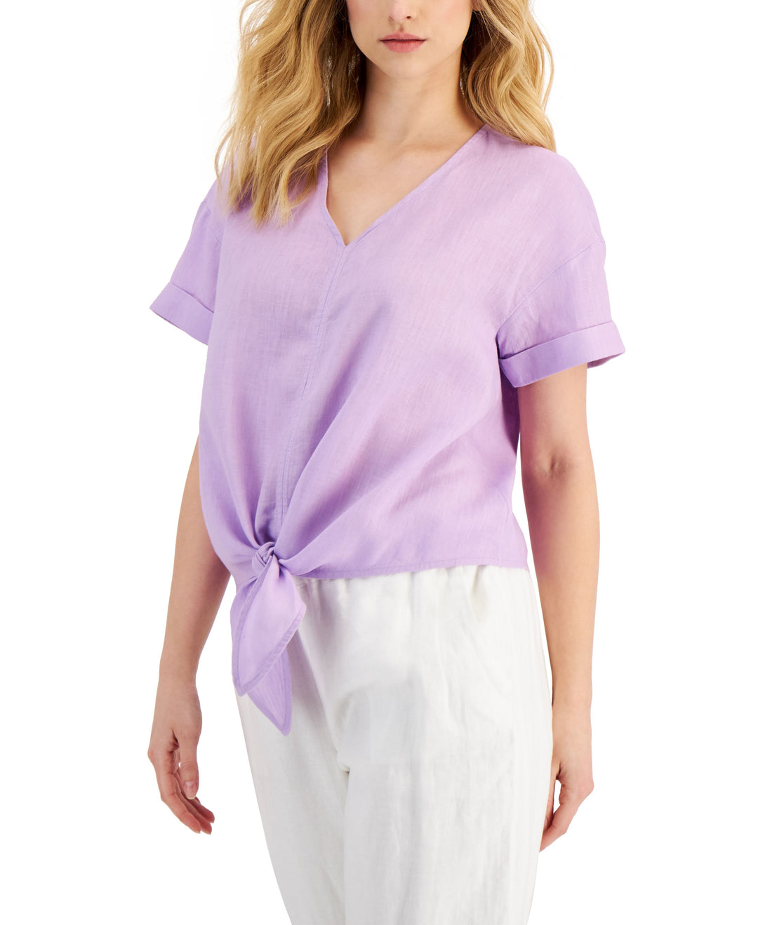 Charter Club Linen Tie-Front Top