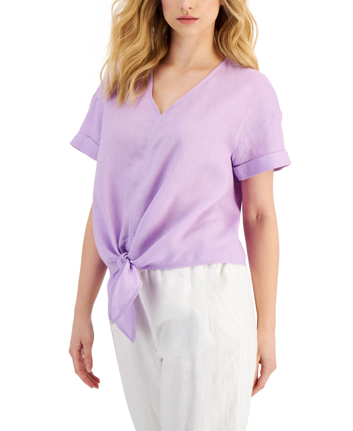 Charter Club Linen Tie-Front Top