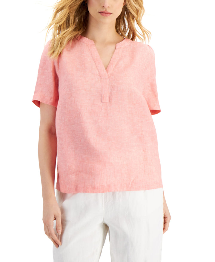 Charter Club Linen Split-Neck Top