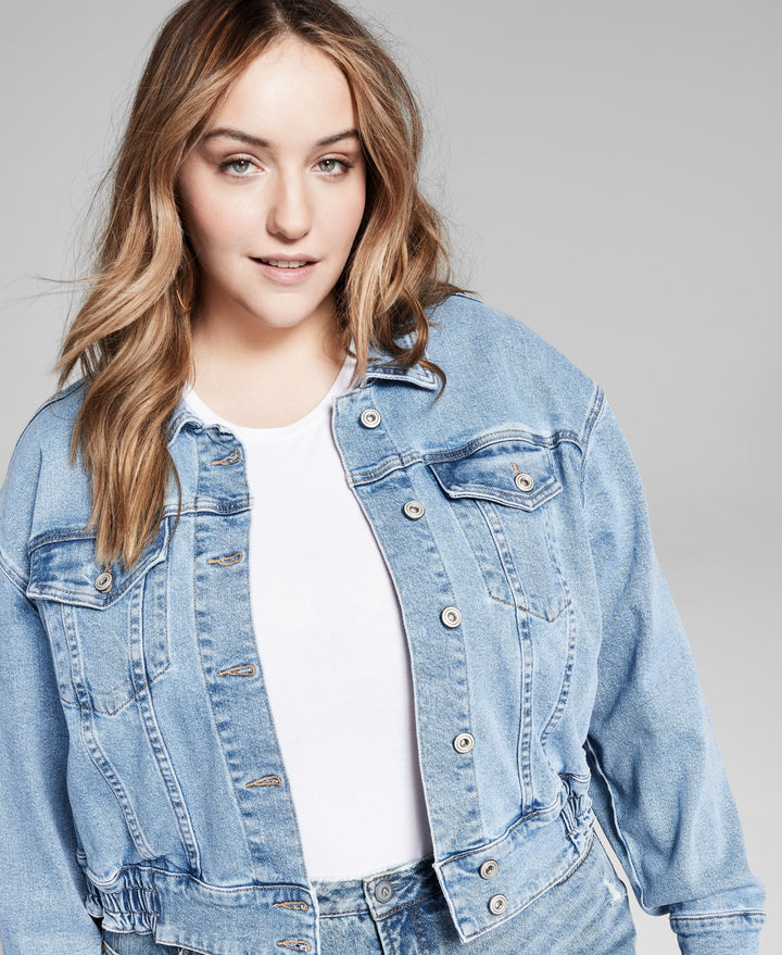 Now This Trendy Plus Size Ruched Back Jean Jacket