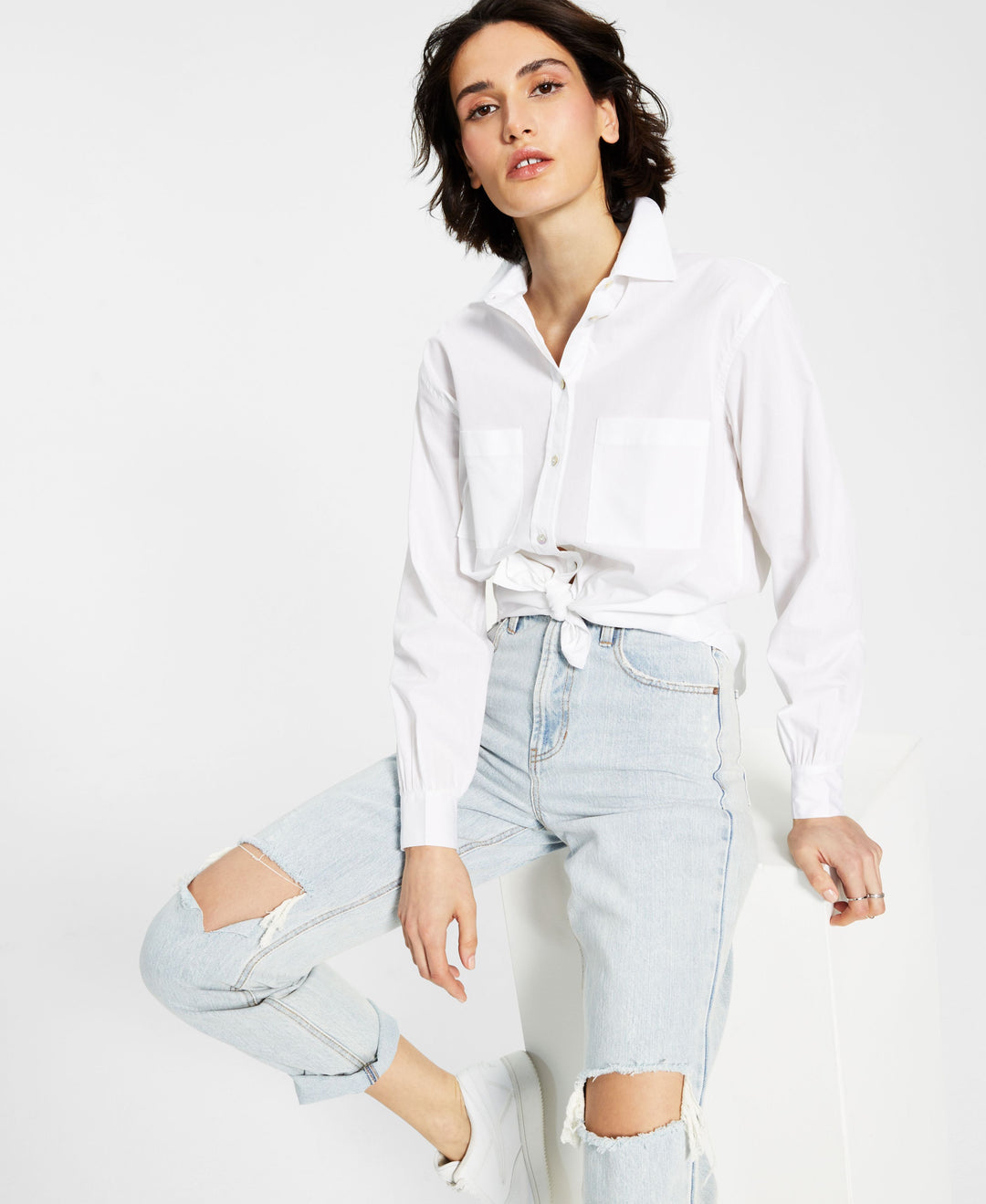 Now This Tie Front Poplin Shirt