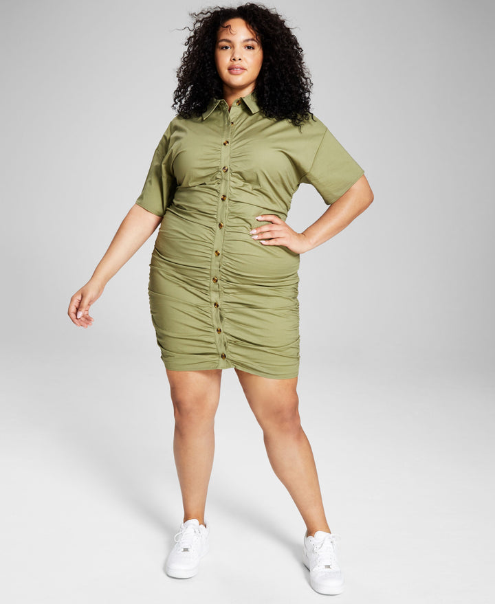 Now This Trendy Plus Size Ruched Shirtdress