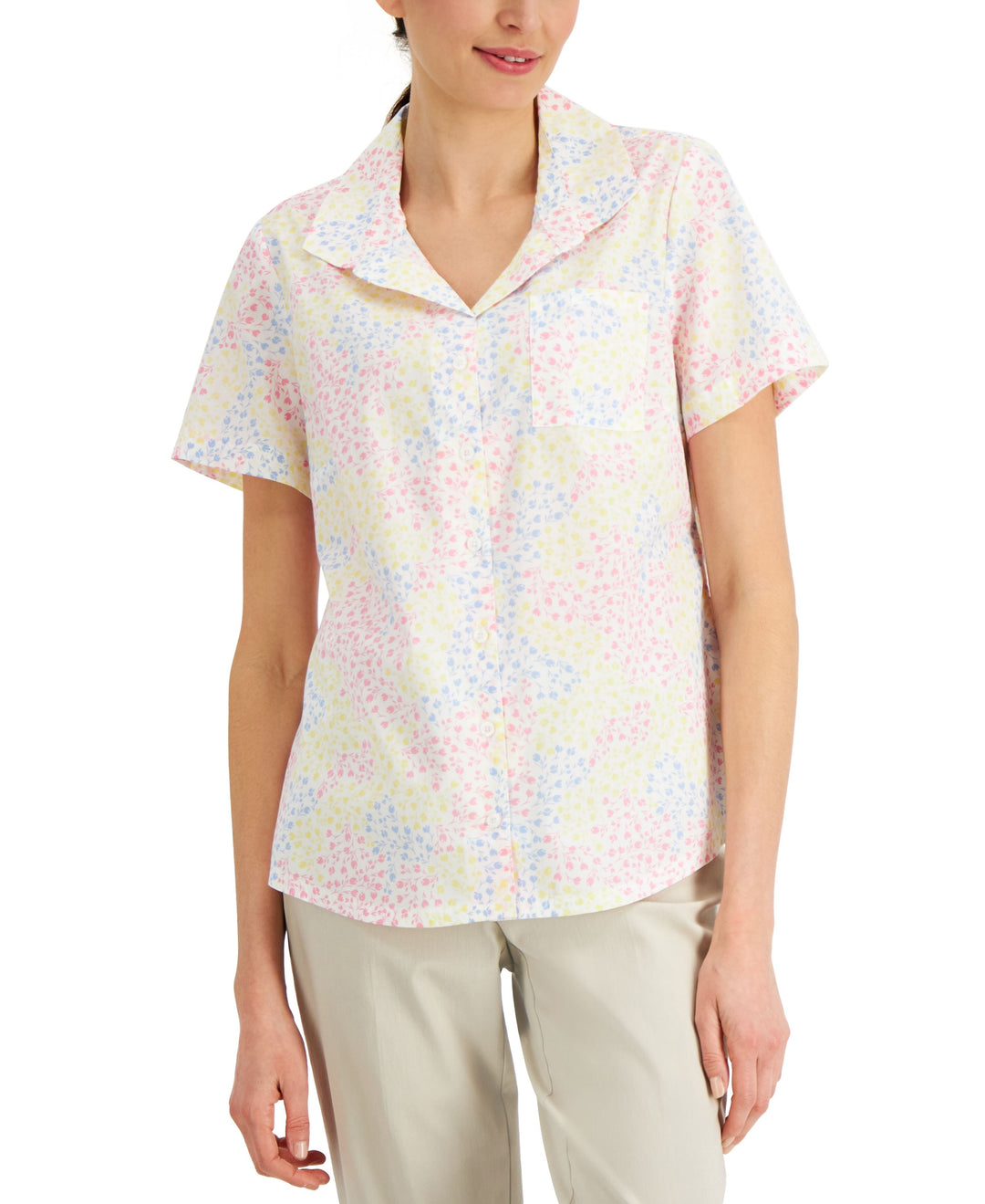 Karen Scott Petite Floral Print Woven Shirt