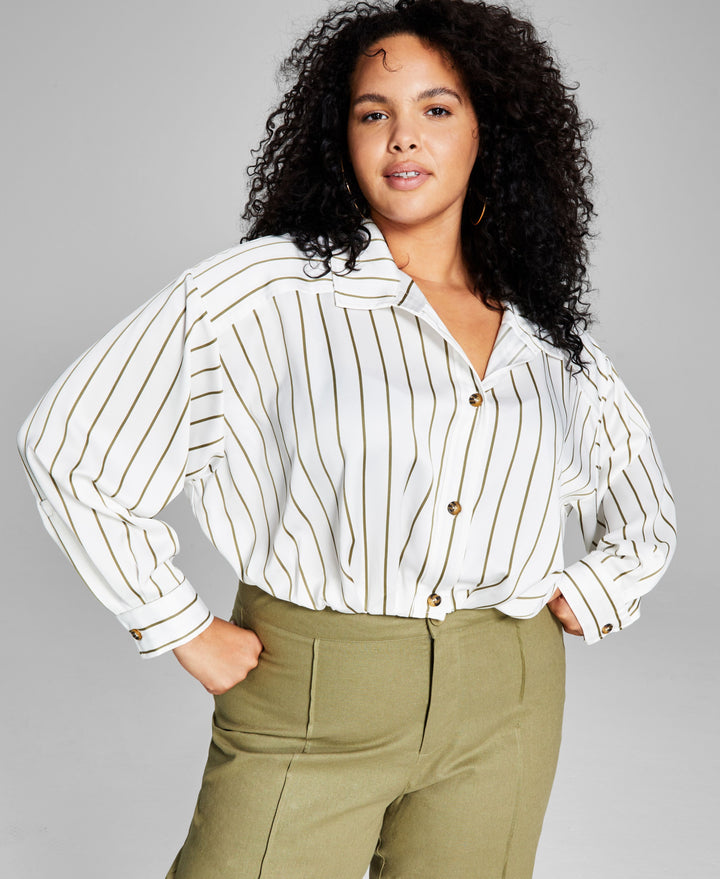 Now This Trendy Plus Size Cropped Woven Shirt