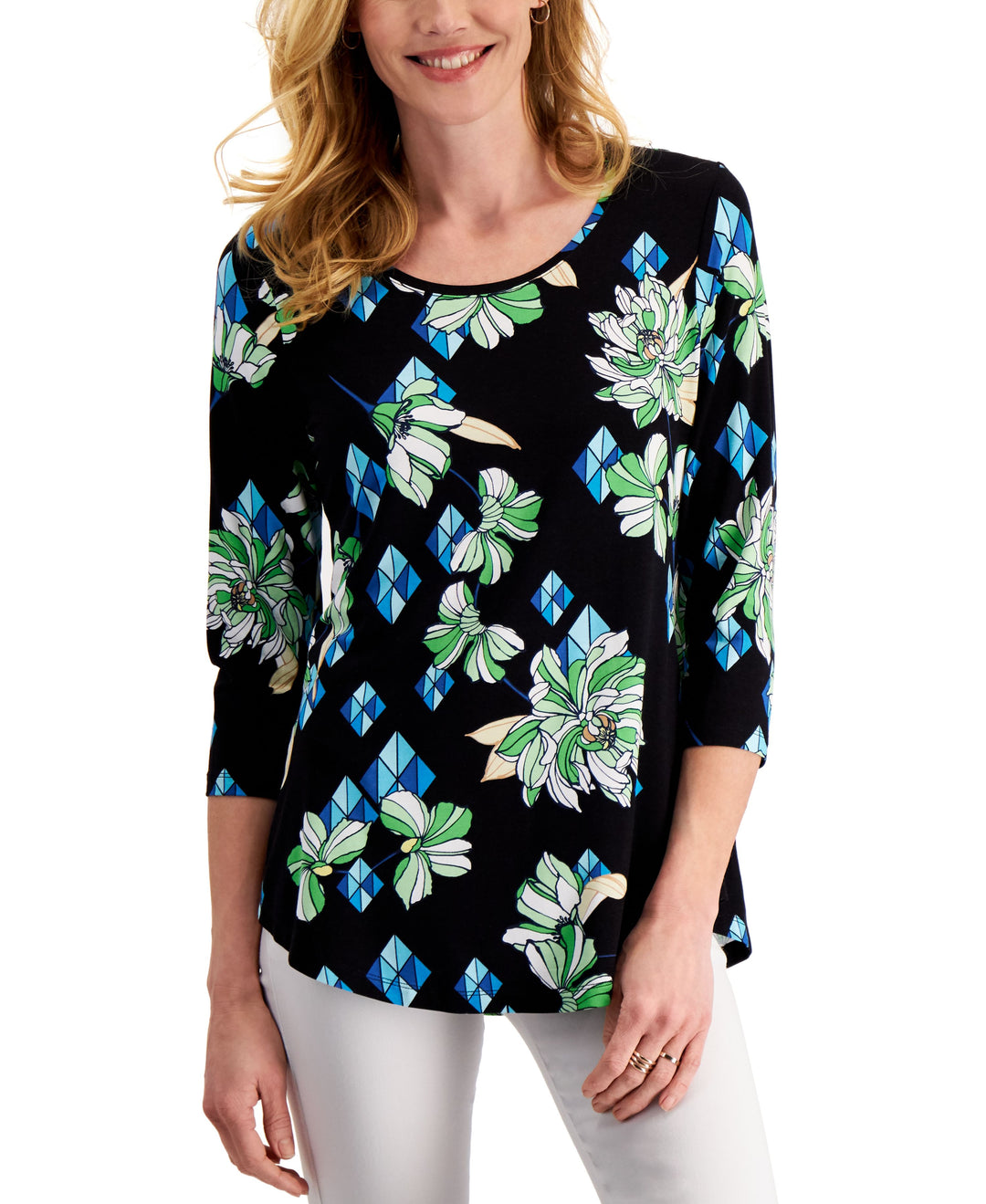 Petite 3/4-Sleeve Printed Top