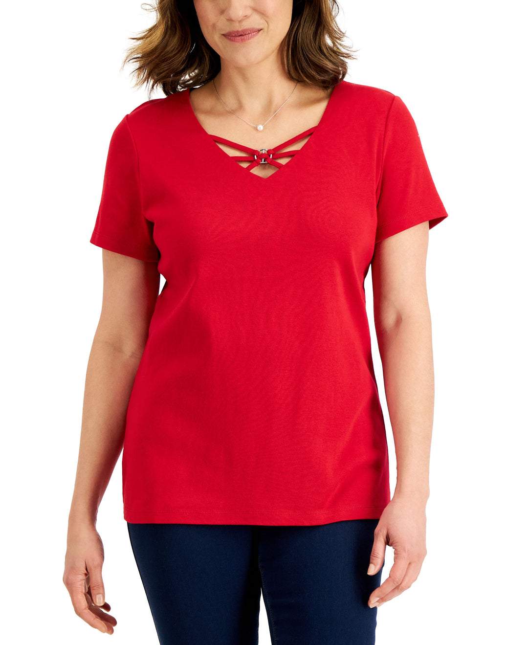 Karen Scott Womens Cotton Crisscross V Neck Top