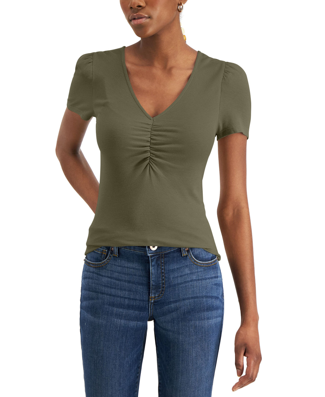 INC International Concepts Ribbed Ruched Top