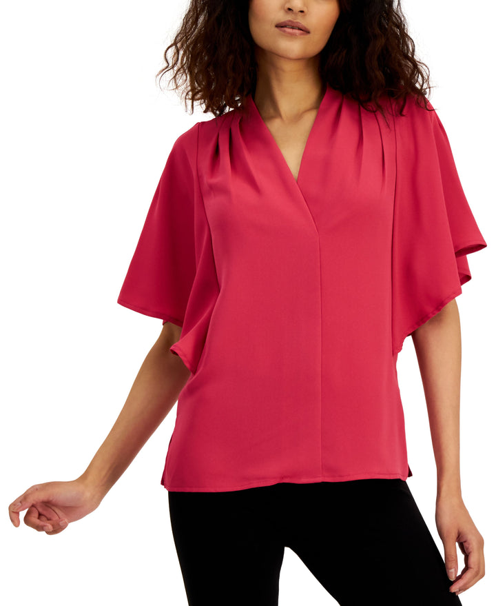 Alfani Womens Mixed Media Flutter Sleeve Top