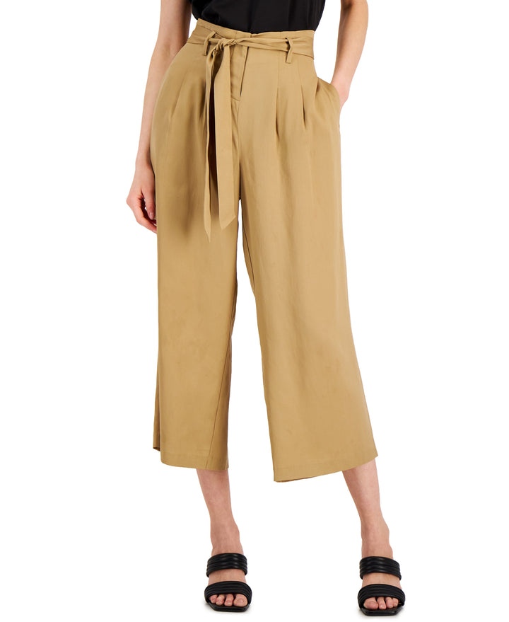 Alfani Womens Tie Waist Cropped Wide Leg Pants