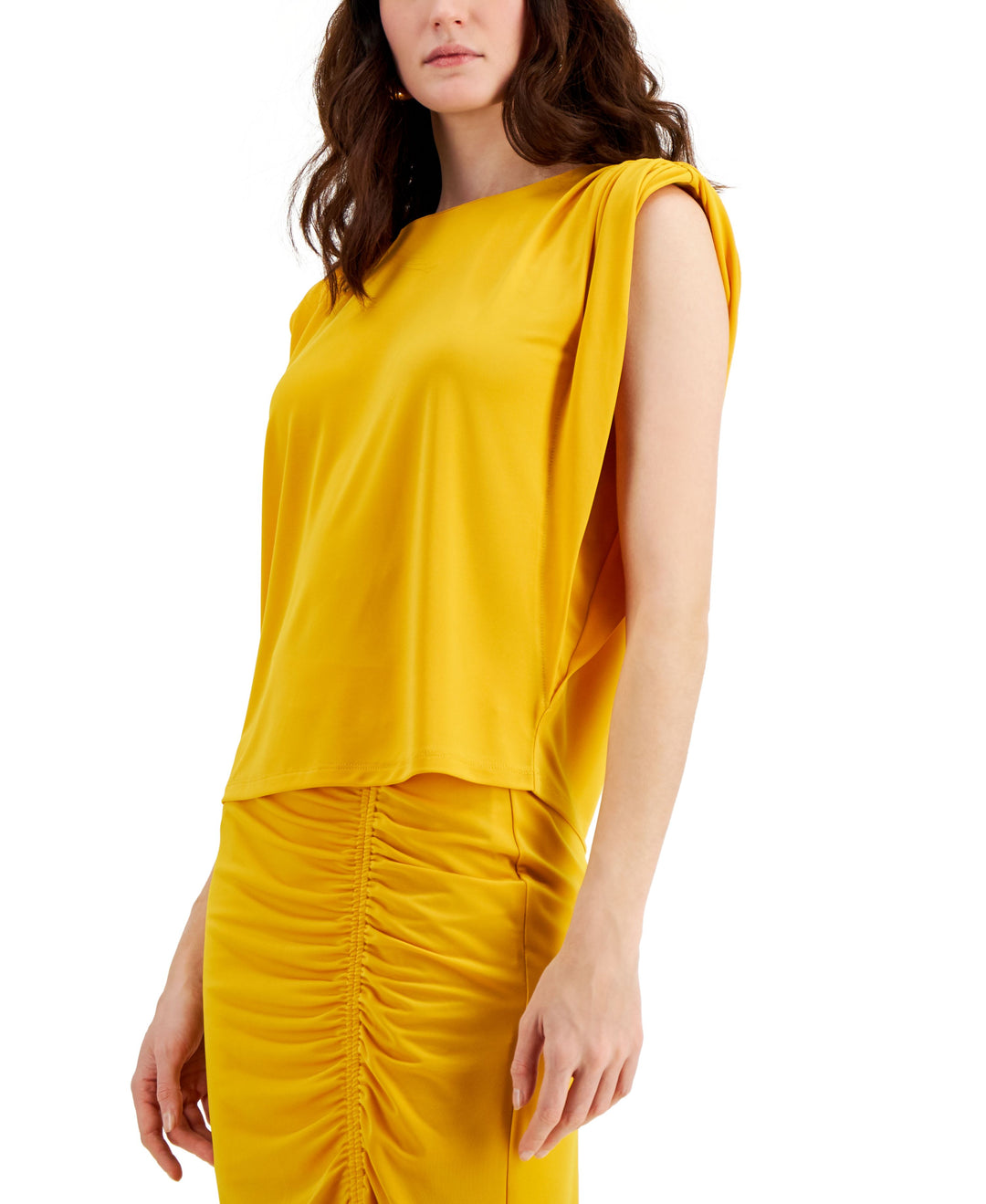 INC International Concepts Womens Ruched Shoulder Sleeveless Top