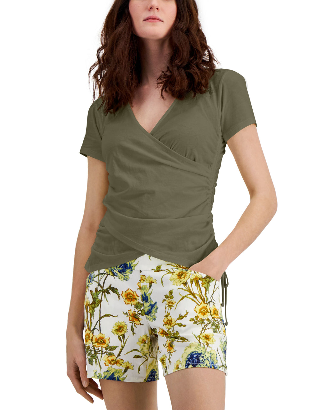 INC International Concepts Surplice Side Tie T-Shirt