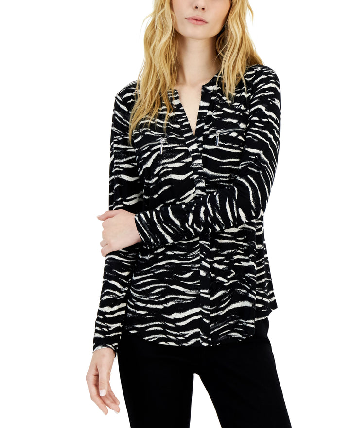 International Concepts Womens Print Zip Pocket Top In
