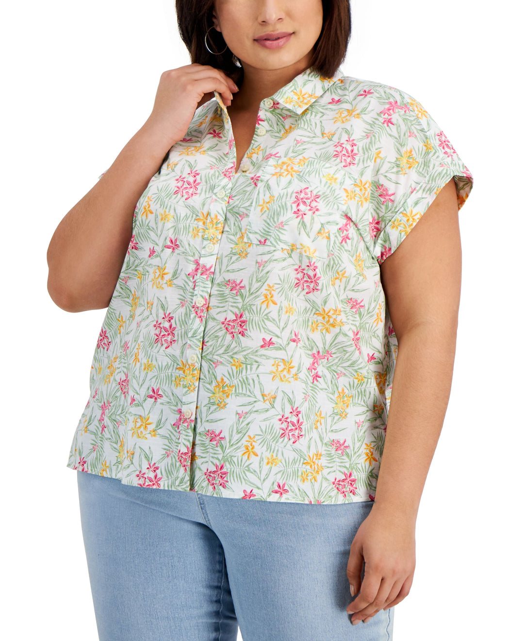 Style & Co Plus Size Printed Cotton Camp Shirt