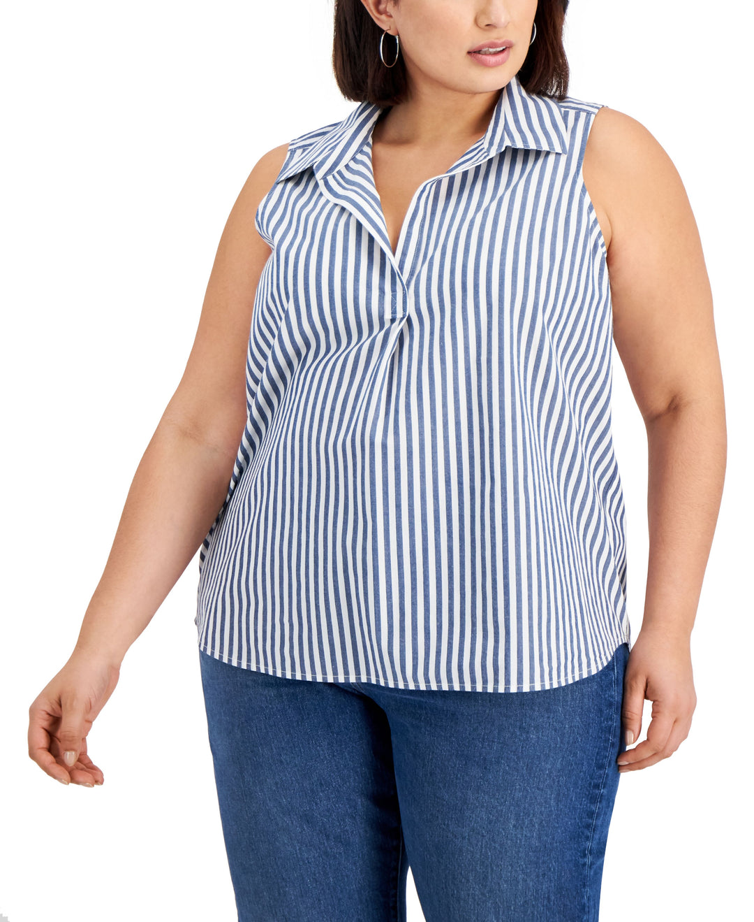 Style & Co Plus Size Striped Sleeveless Cotton Top