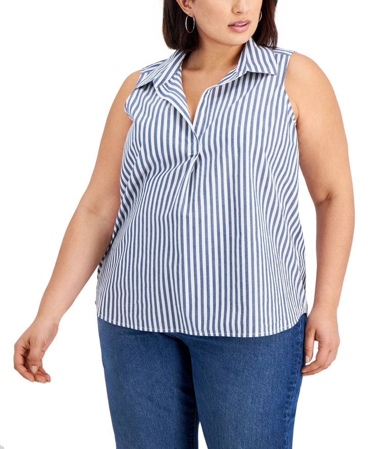 Style & Co Plus Size Striped Sleeveless Cotton Top