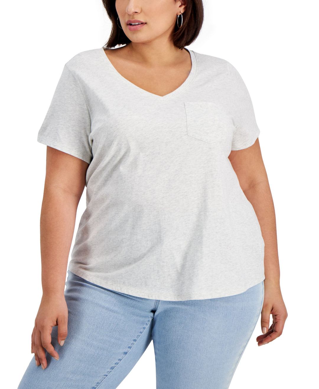 Style & Co Plus Size Cotton Solid V Neck Top