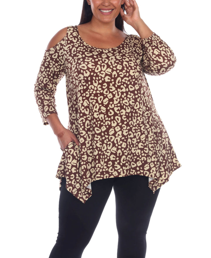 Plus Size Leopard Cold Shoulder Tunic Top