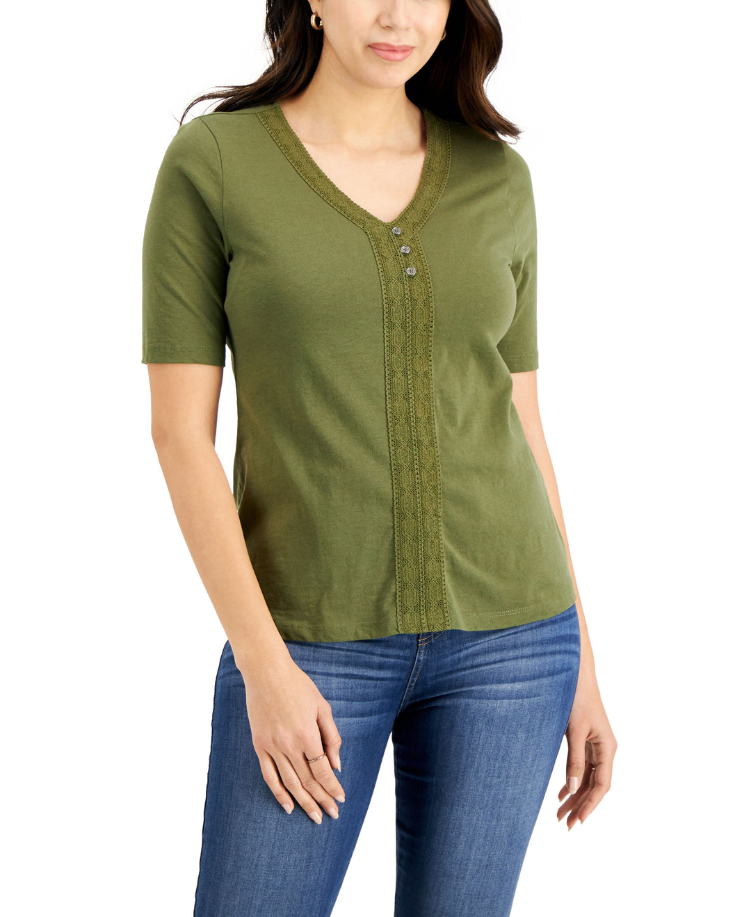 Karen Scott Crochet Trim Top