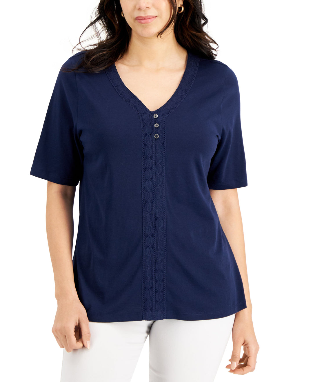 Karen Scott Crochet Trim Top