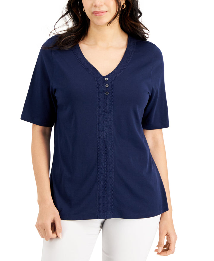 Karen Scott Crochet Trim Top