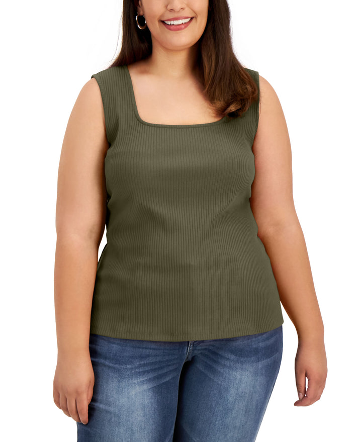 INC International Concepts Plus Size Square Neck Ribbed Tank