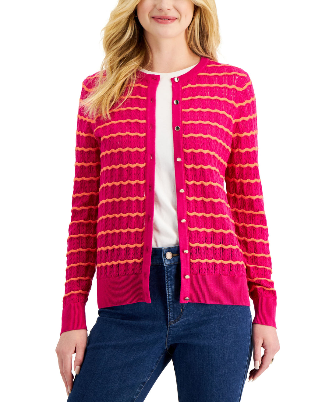Charter Club Womens Striped Button Cardigan