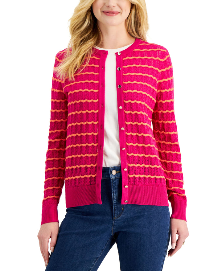 Charter Club Womens Striped Button Cardigan