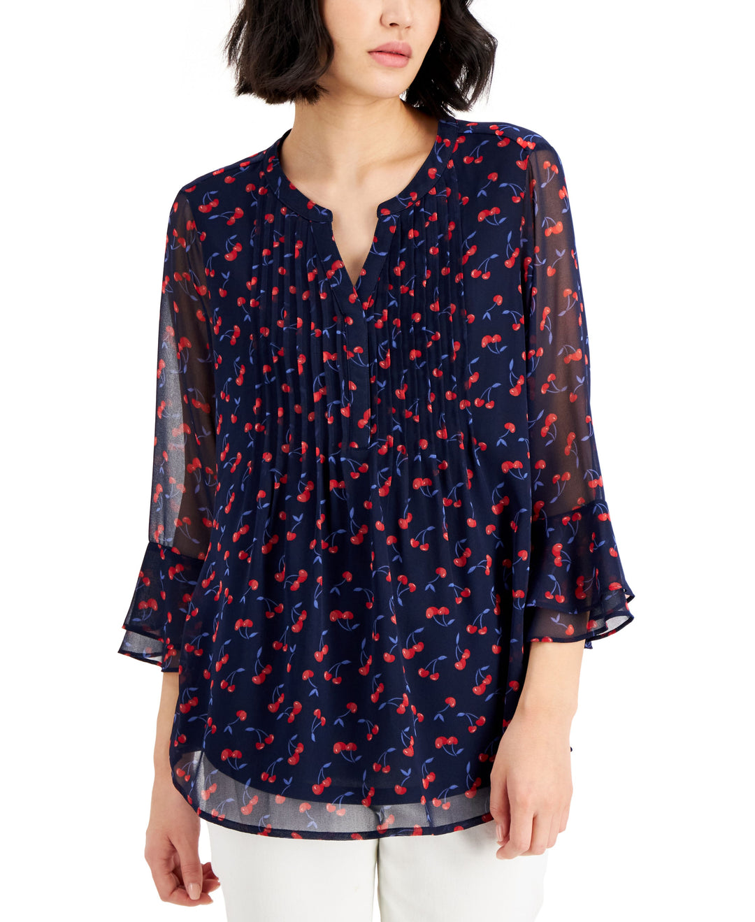 Charter Club Petite Printed Pintuck Top