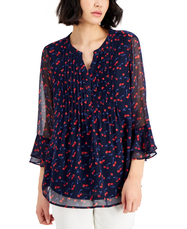 Charter Club Petite Printed Pintuck Top