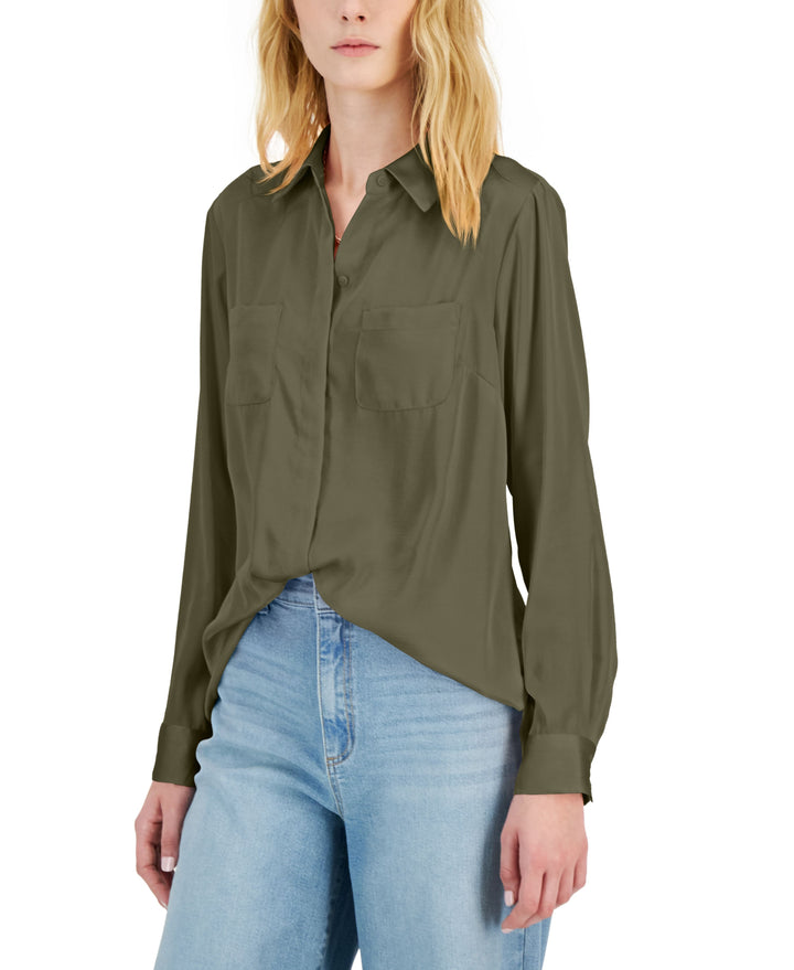 INC International Concepts Womens Satin Utility Shirt