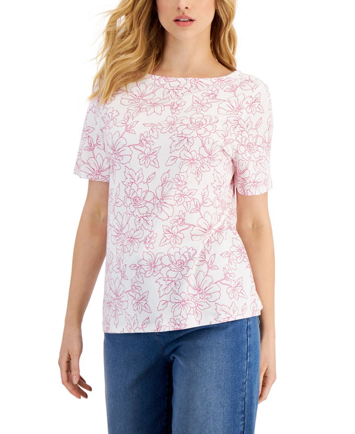 Charter Club Womens Cotton Floral Print Top