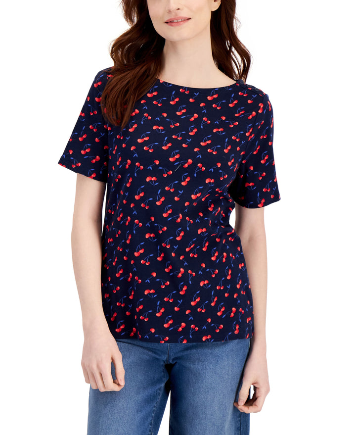 Charter Club Petite Cotton Cherry Print T-Shirt