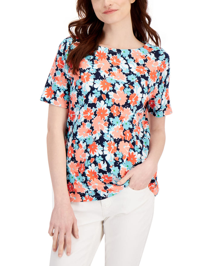 Charter Club Womens Cotton Floral Print Top