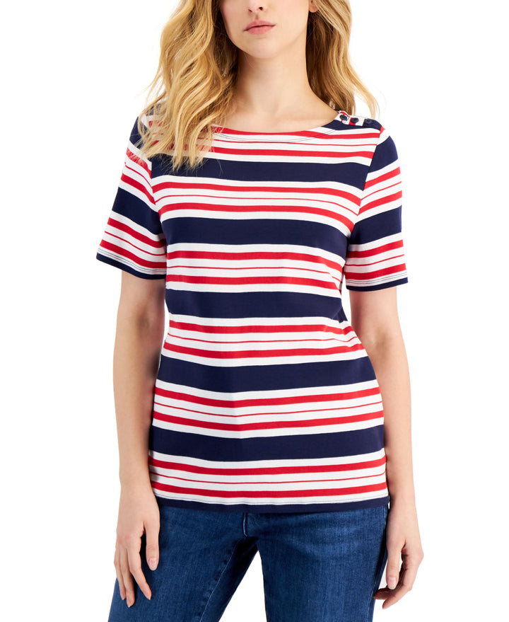 Charter Club Womens Cotton Striped Top