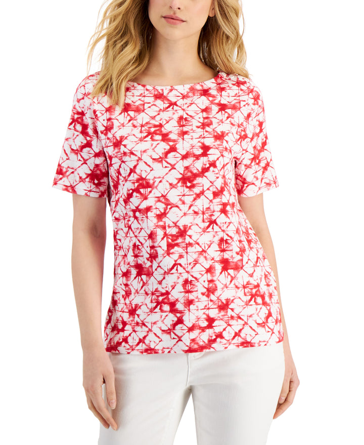 Charter Club Womens Cotton Printed Boat Neck Top