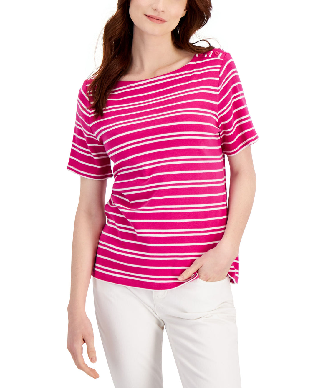 Charter Club Womens Cotton Striped Top