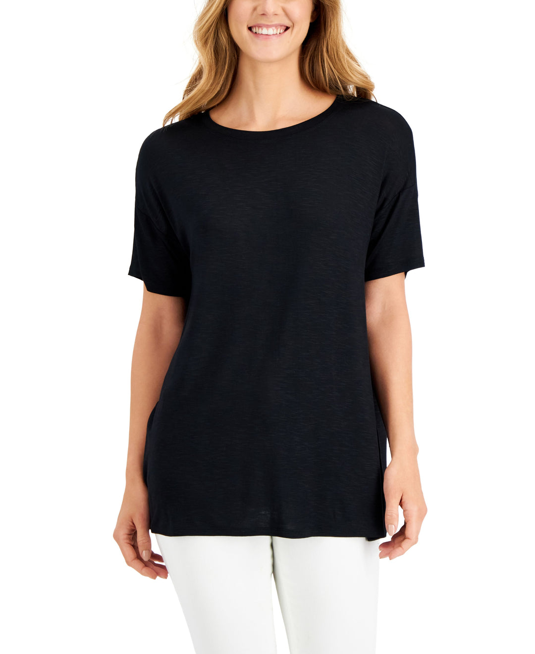 Style & Co Petite Drapey Crewneck T-Shirt