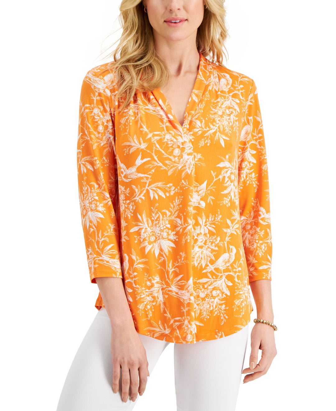 Charter Club Petite V Neck 3/4 Sleeve Top